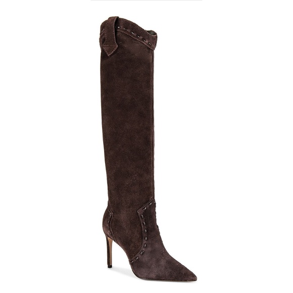 Schutz Revolve Pointed Toe Stiletto Heel Boot Tall Western Pull On Suede Brown - Picture 1 of 9